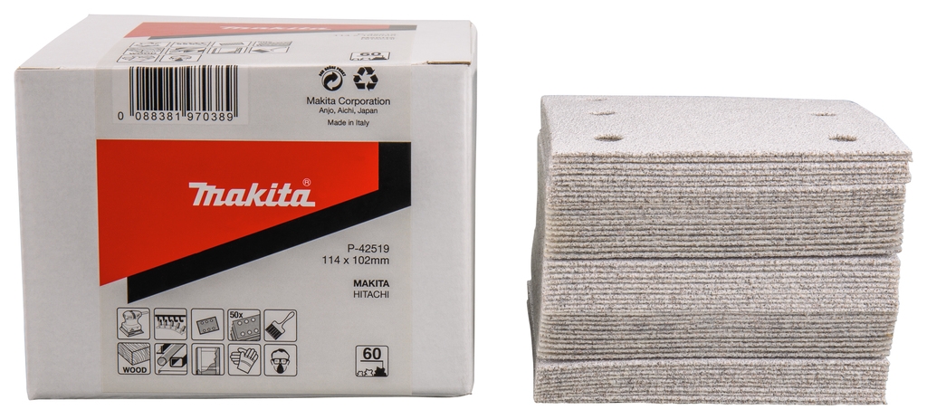 Makita Zubehör P-42519 Schleifblatt 114x102 K60 Weiß Klettverschluss 50 Stück