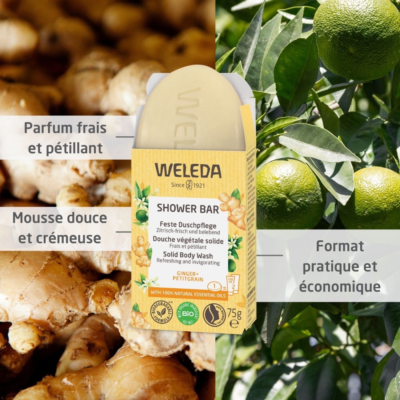 Weleda Čvrsti gel za tuširanje na biljnoj bazi s đumbirom i petitgrainom - 75 g