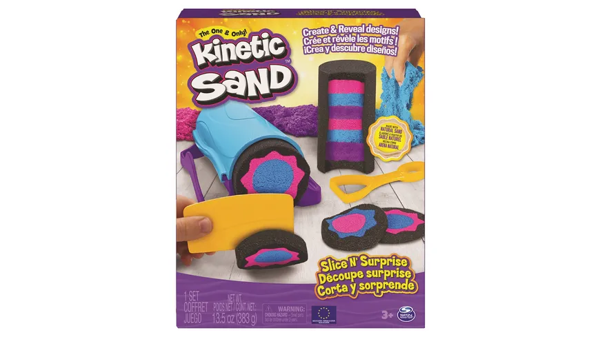 Spin Master - Kinetic Sand Slice n Surprise Set - mit 3 Sandfarben und 7 Werkzeugen für tolle Muster
