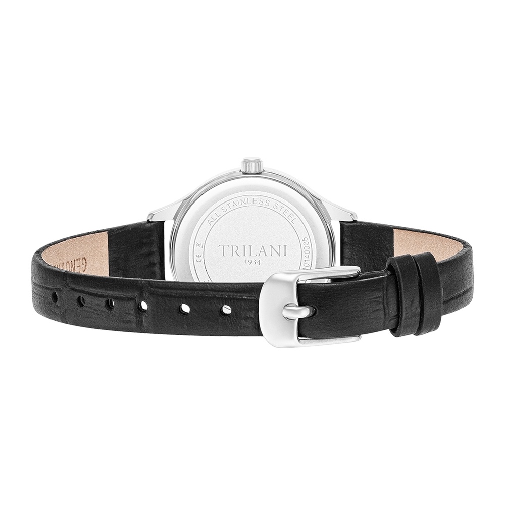 Trilani Montre à quartz en Cuir véritable en Noir Montre
