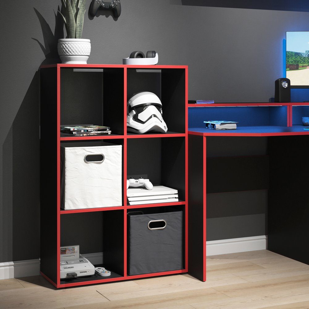 Vicco Raumteiler Standregal Bücherregal KARREE 6 Fächer Schwarz/Rot