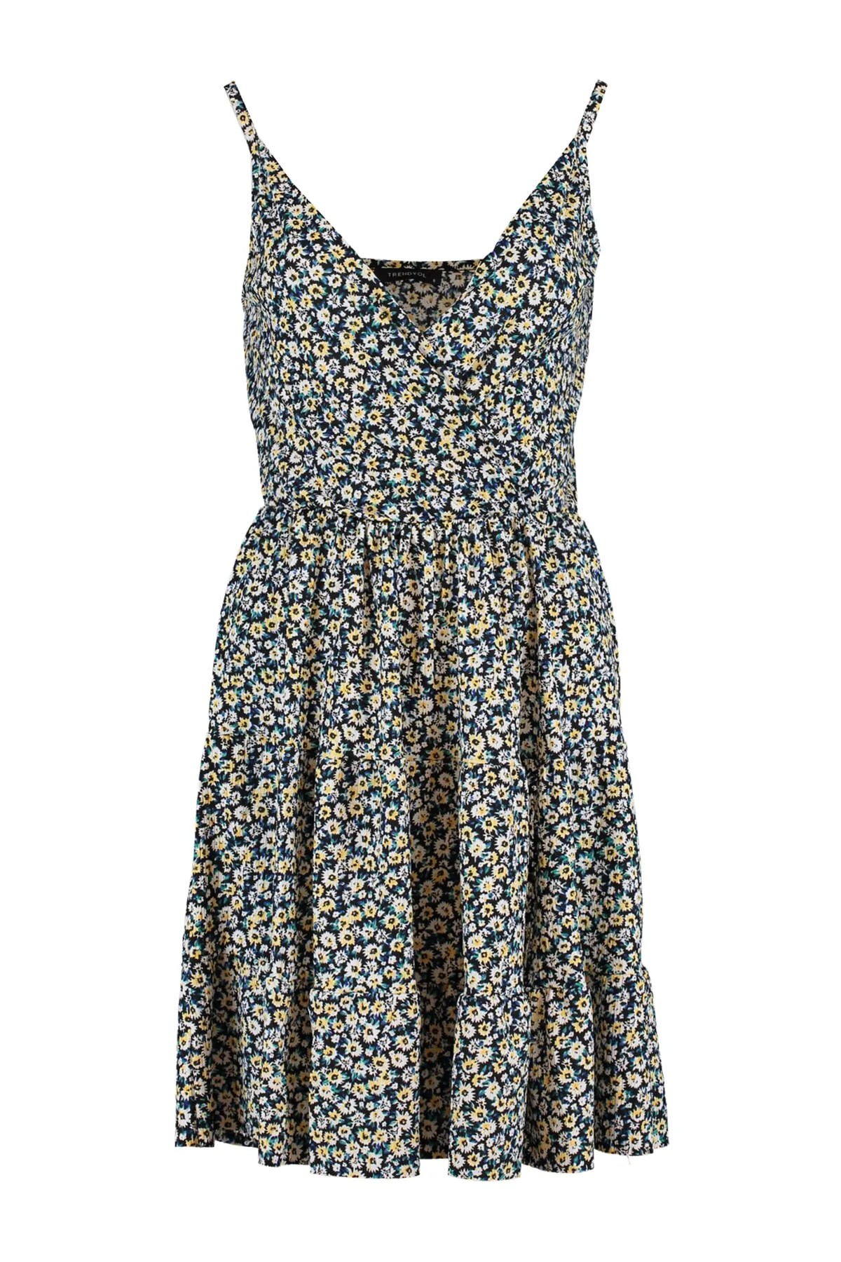 Trendyol Collection  Mehrfarbig gemustertes, zweireihiges, dehnbares Mini-Strickkleid mit Ausschnitt TWOSS21EL1554