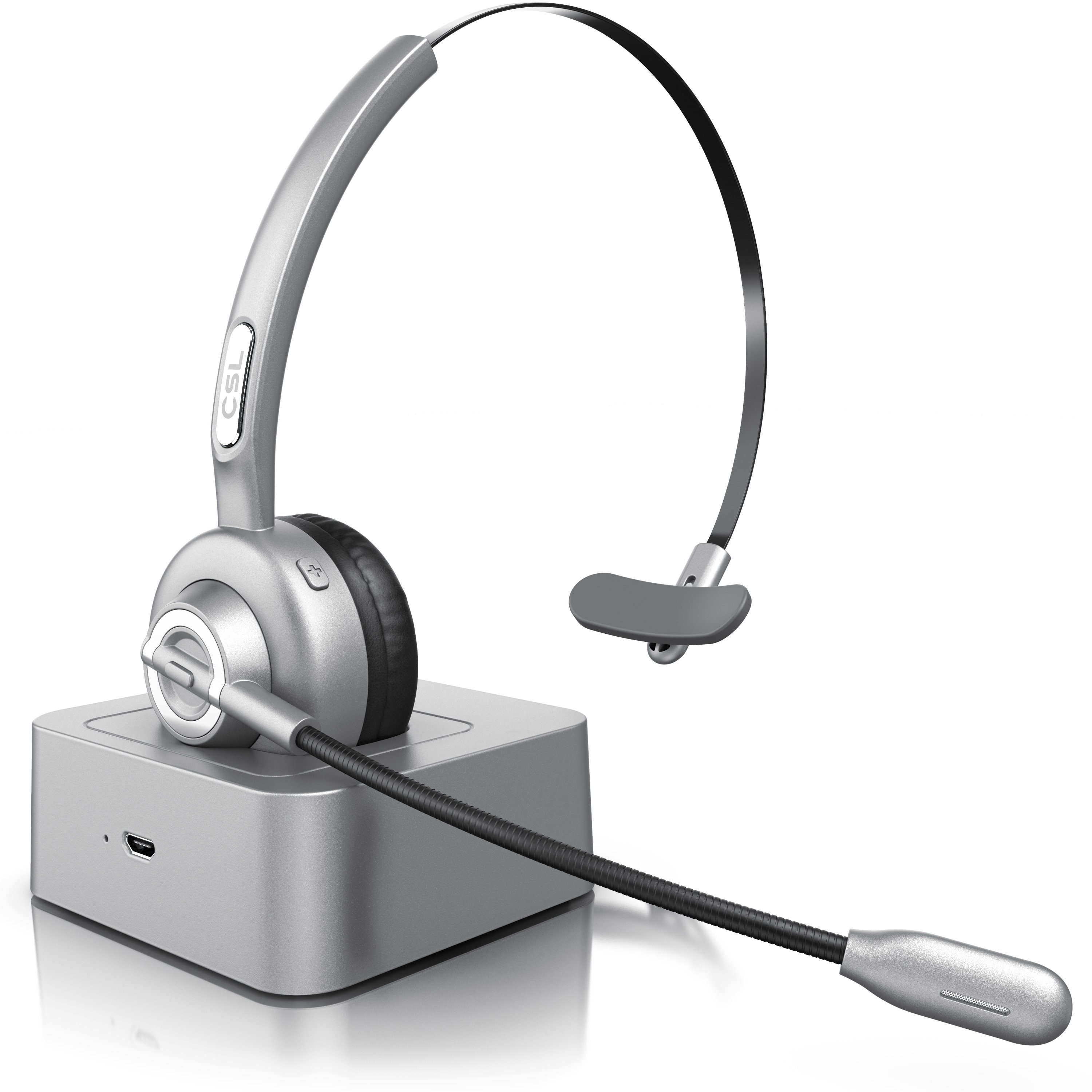CSL Wireless-Headset (Bluetooth, Mono, Bluetooth, Ladestation, Kopfhörer mit flexiblem Mikrofon)