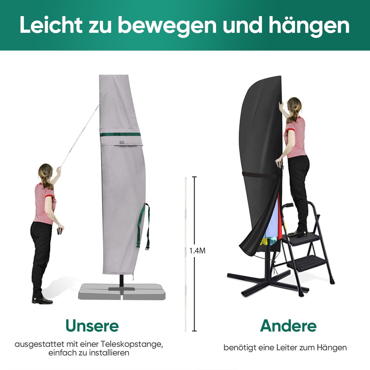 Sekey Sonnenschirm-Schutzhülle Ampelschirm Abdeckhauben Sonnenschirm, aus Polyester, bis Ø 300 cm, Winterfest, Wasserabweisend, Wetterfest, Robust, Reißfest