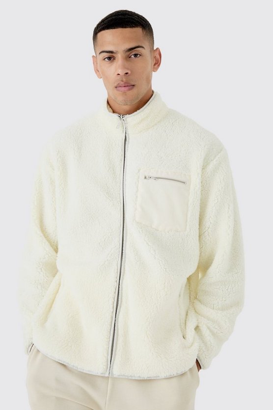 Oversize Kontrast Borg-Jacke
