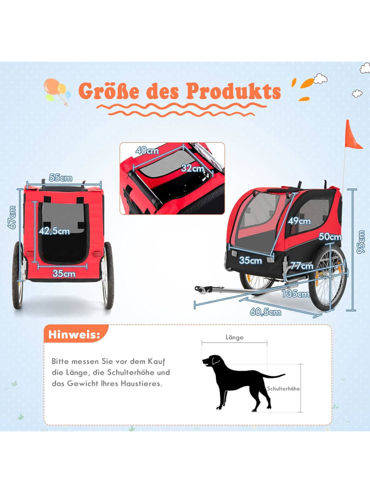 COSTWAY Hundeanhänger für Fahrrad in Rot günstig kaufen 135 cm
