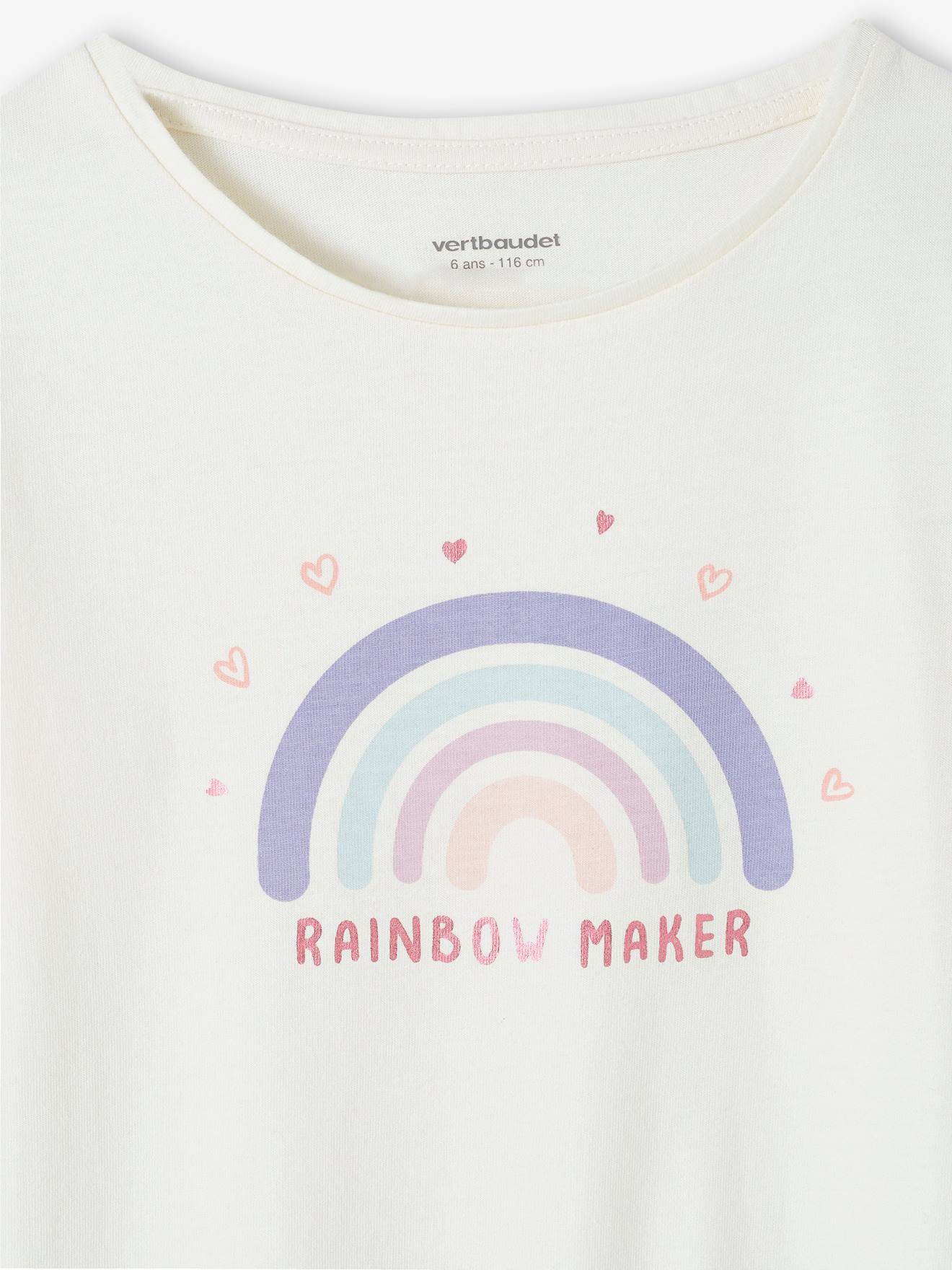 Vertbaudet Mädchen Schlafanzug mit Flanellhose, Regenbogen - rosa