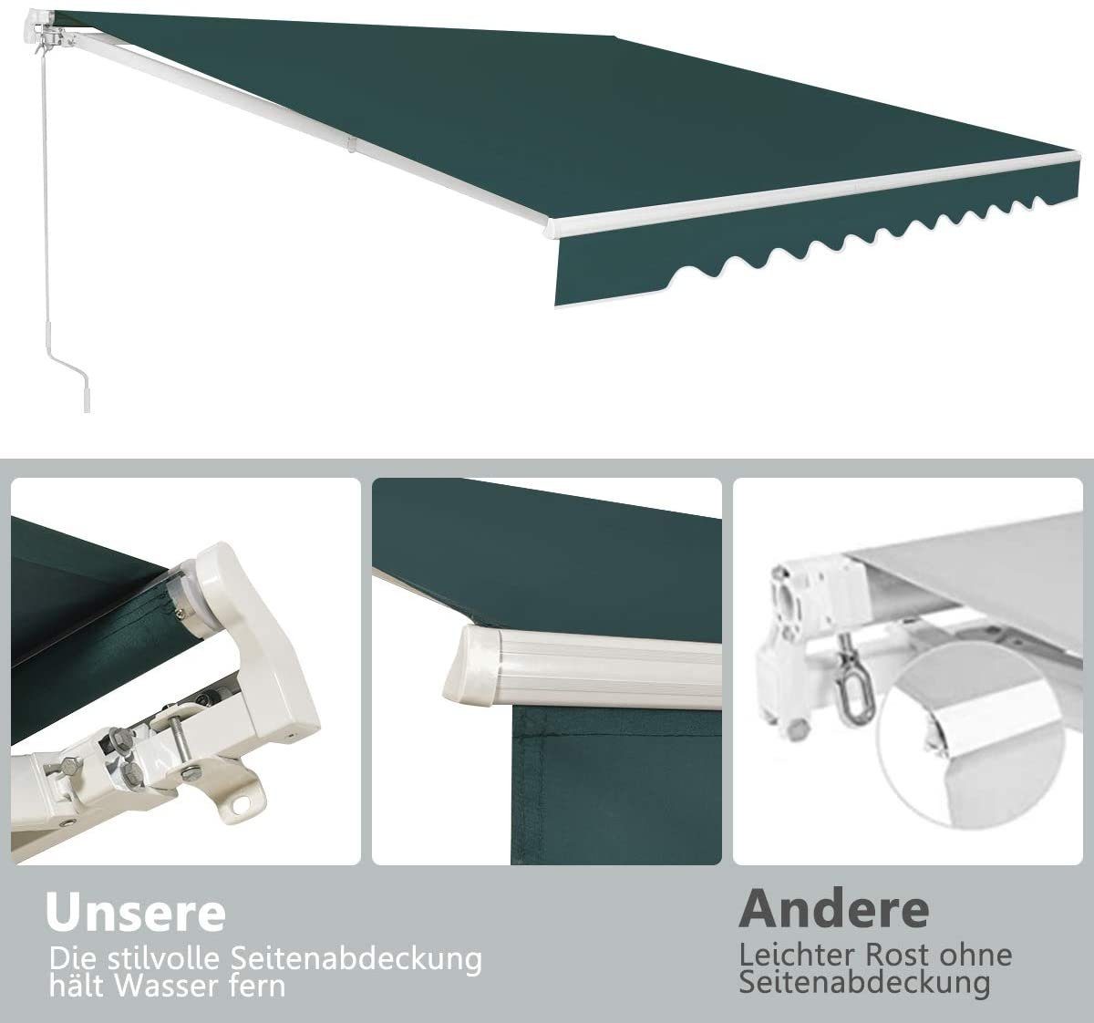 COSTWAY Markise Sonnenmarkise mit Kurbel, Sonnenschutz, 2,5 x 2 m