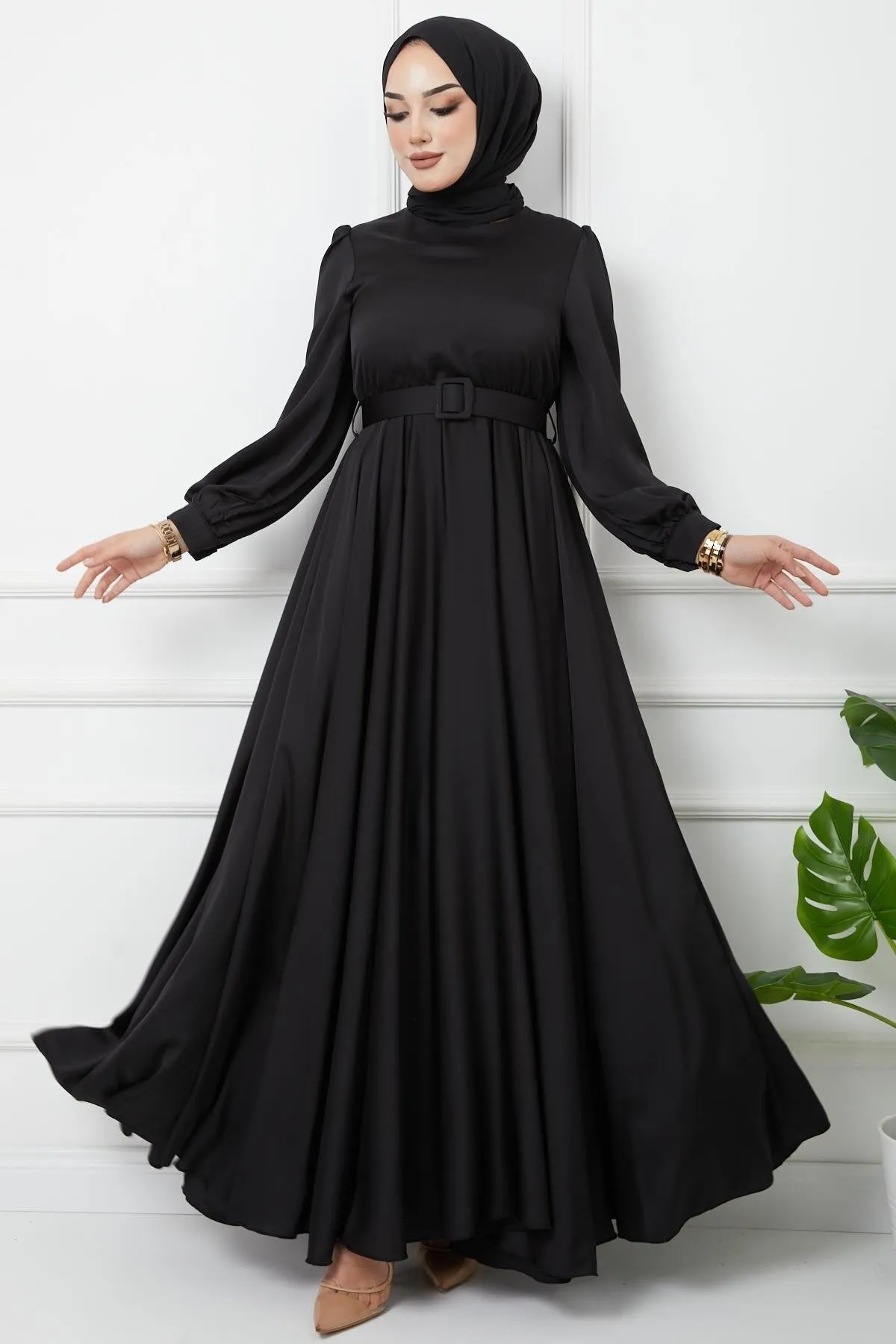 Olcay  Gürtel-Accessoire, ausgestelltes Abendkleid SCHWARZ 1602