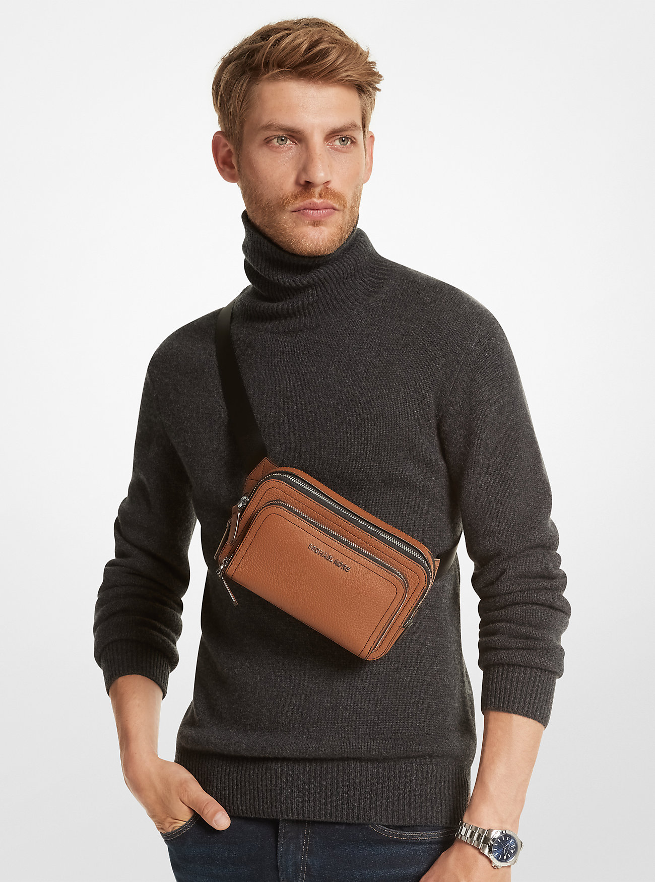 Hudson Small Pebbled Leather Sling Pack - LUGGAGE