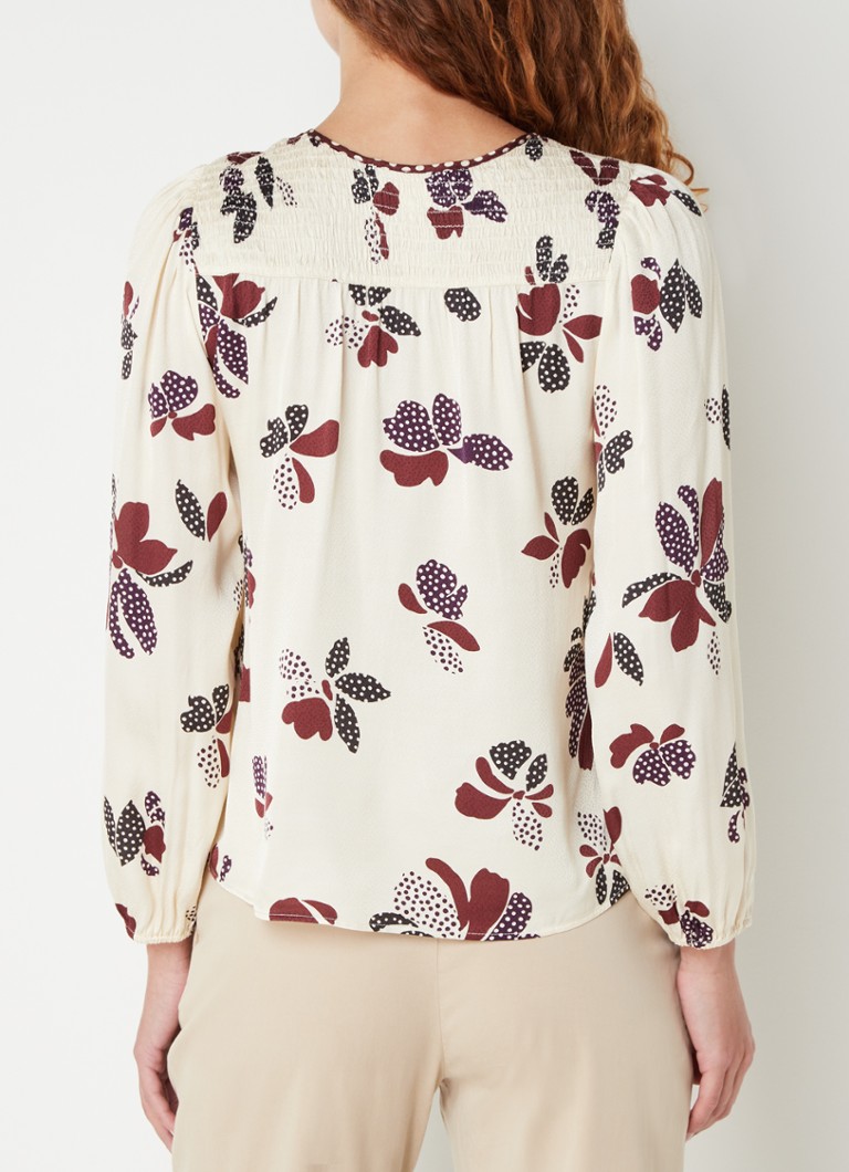 ba&sh Diky satin tunic with floral print and smocking