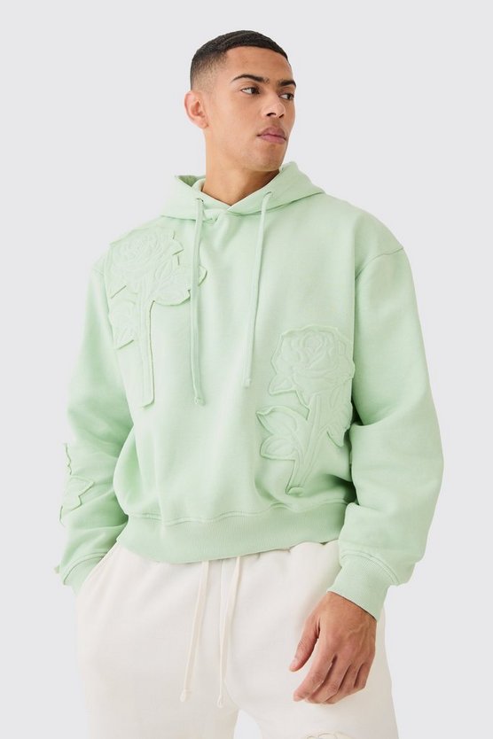 Oversize Hoodie mit Spray-Waschung und Rosen-Stickerei