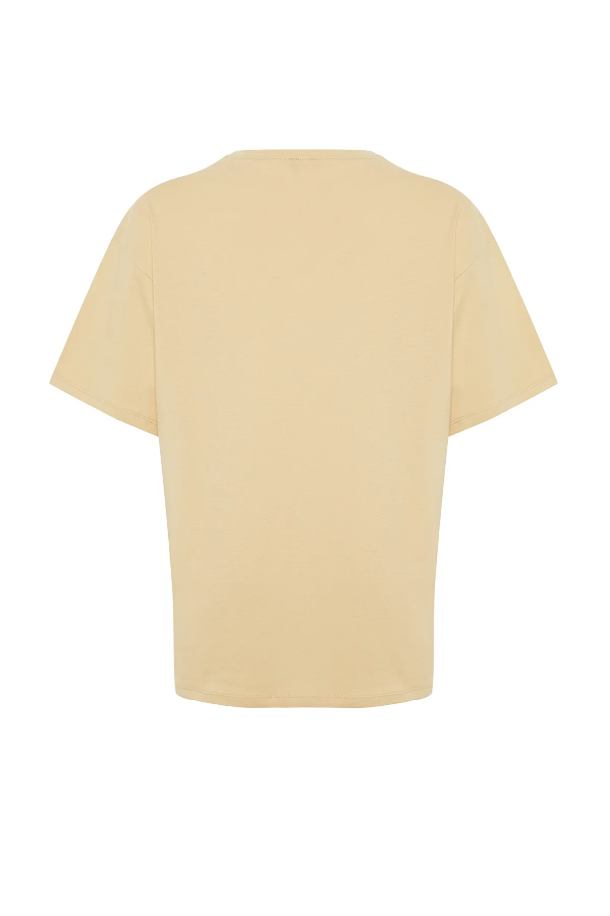 Trendyol Collection  Dunkelbeiges Strick-T-Shirt mit Rundhalsausschnitt aus 100 % Baumwolle in Übergröße/weiter Passform TWOSS20TS0134