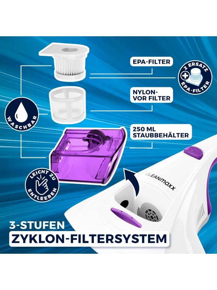 CLEANmaxx CLEANmaxx Milbensauger Vibration - entfernt 99,9 % Milben - 2 Ersatz-EPA-Filter günstig kaufen onesize