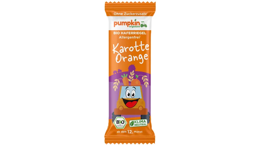 pumpkin organics Bio Haferriegel mit Karotte & Orange 20 g