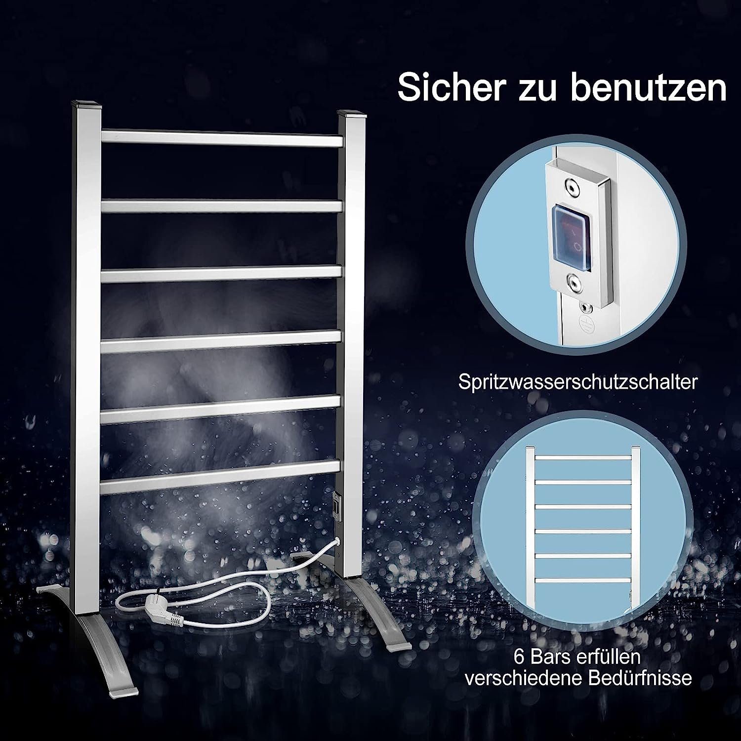 KOMFOTTEU Heizkörper 2 in 1 elektrischer Handtuchwärmer, Badheizkörper 100W