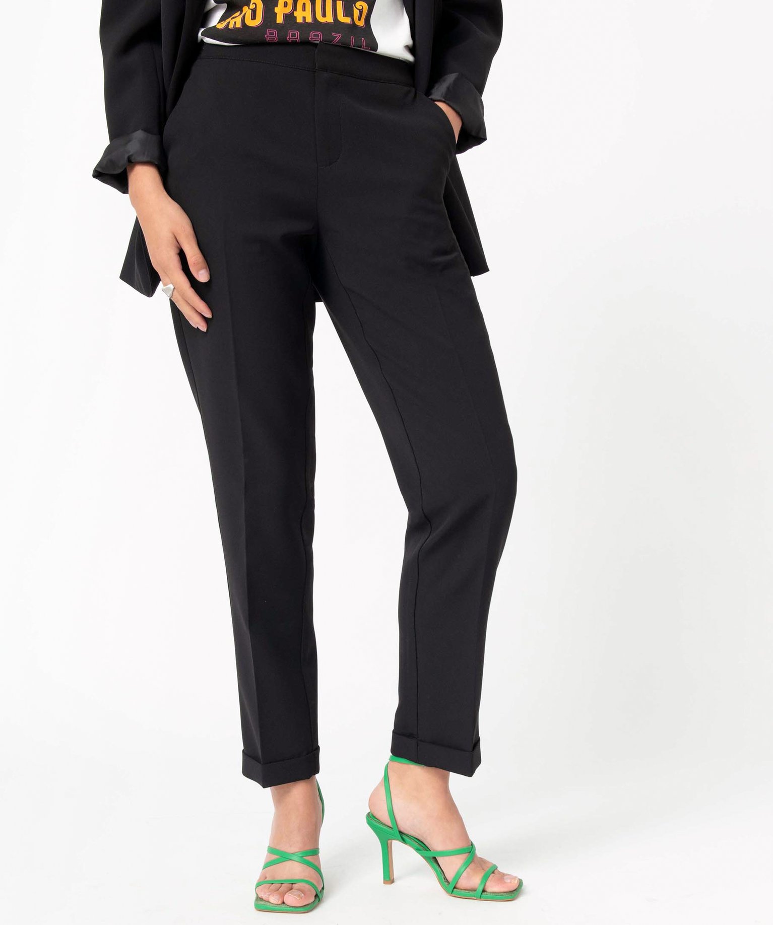 Pantalon de costume femme coupe droite noir | GEMO