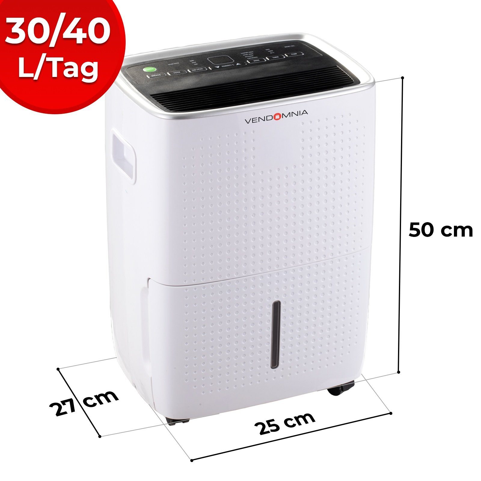 VENDOMNIA Luftreiniger Luftentfeuchter 30-60L Bautrockner Raumentfeuchter Entfeuchtungsgerät, 2 Displays elektrisch Timer Auto-Modus