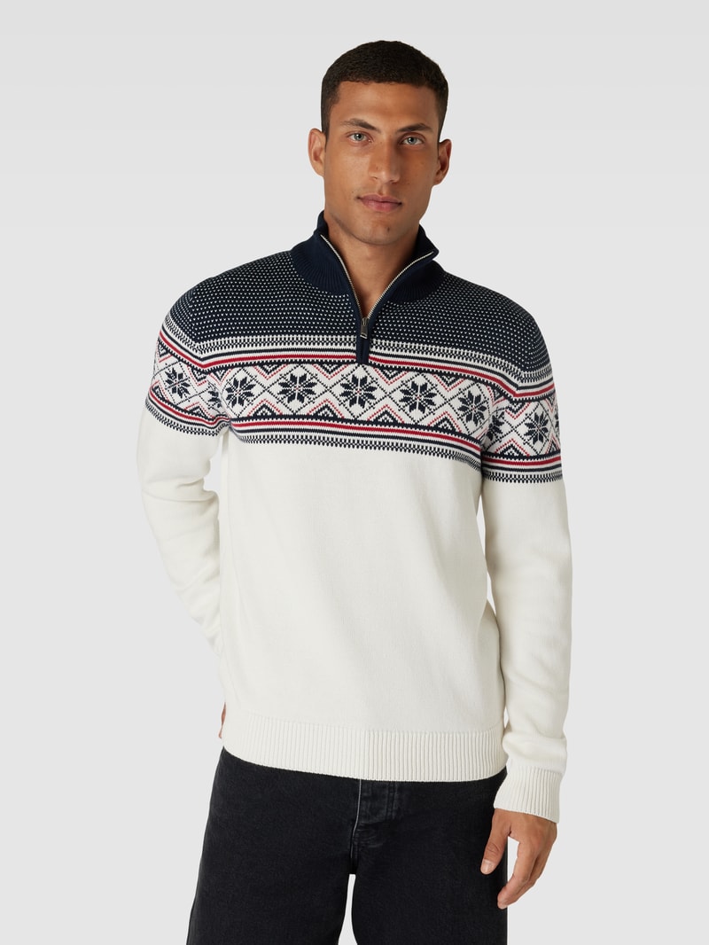 Strickpullover mit Troyer-Kragen Modell 'CLAUS' in offwhite
