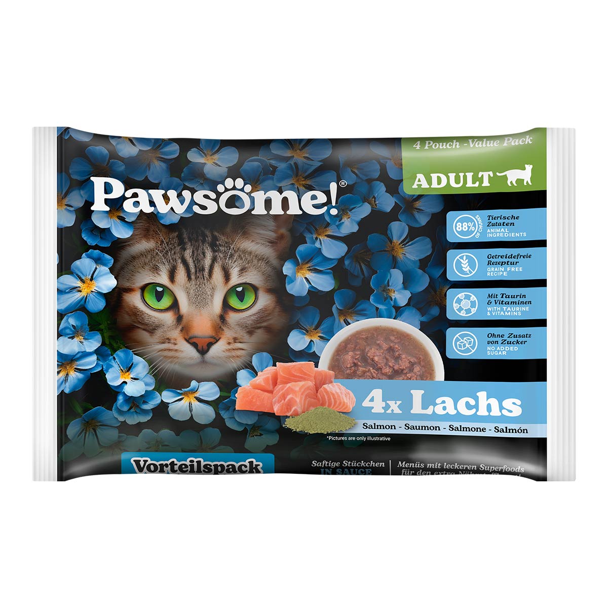 Pawsome Adult Lachs Flowpack 4x85g günstig kaufen bei ZooRoyal