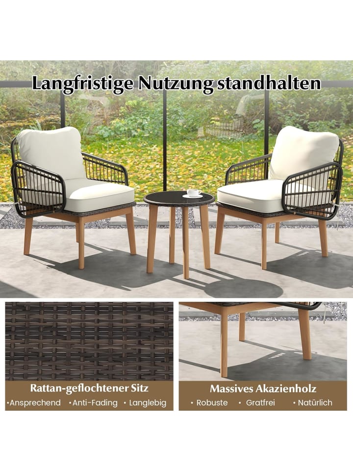 COSTWAY Gartenmöbel Polyrattan 3 tlg. Set in Weiß günstig kaufen onesize