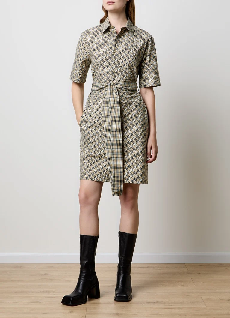 Abito chemisier midi a quadri Burberry con cintura da annodare