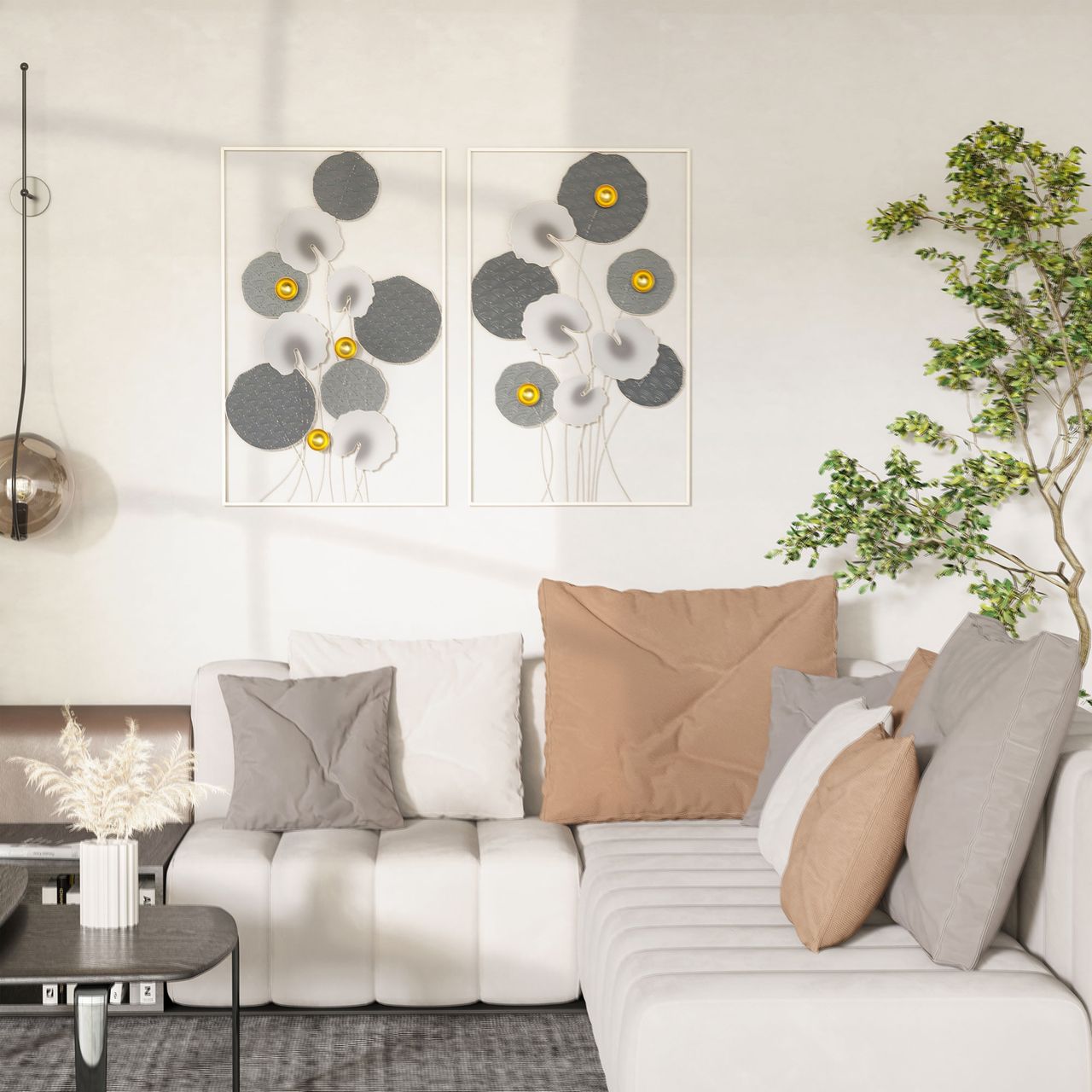 HOMCOM 2-Set 3D-Wandbild aus Metall Grau 50 x 80 cm