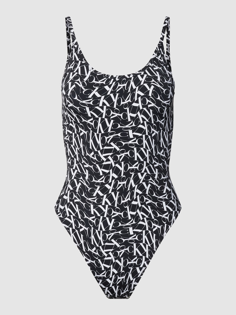 Badeanzug mit Allover-Logo-Print Modell 'SCOOP' in schwarz