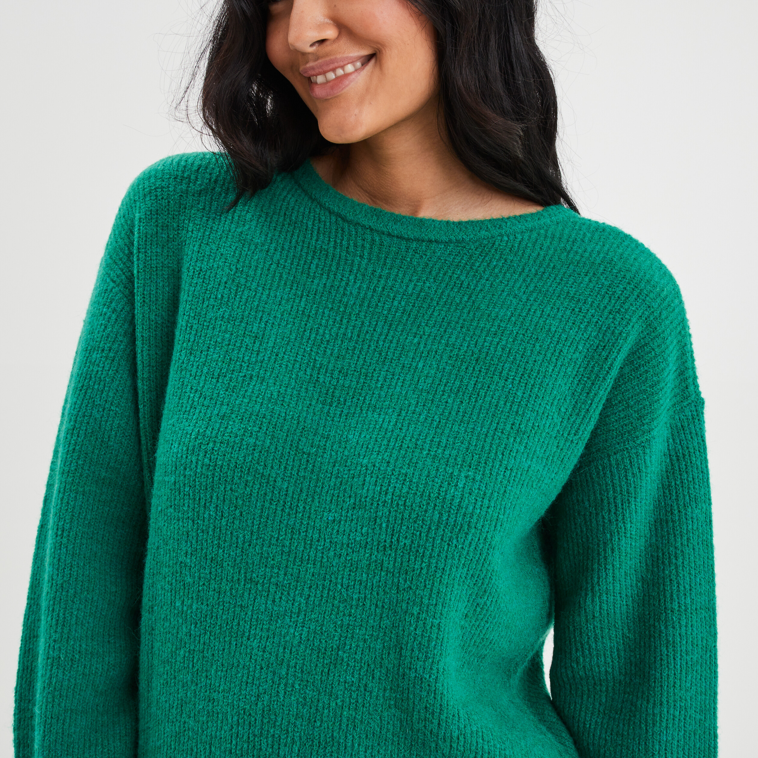 Pull réversible dos col en V vert émeraude femme | La Halle