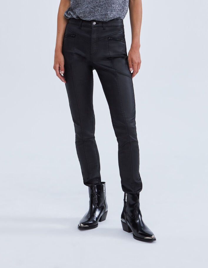 Jean slim noir enduit taille haute sculpt up Femme