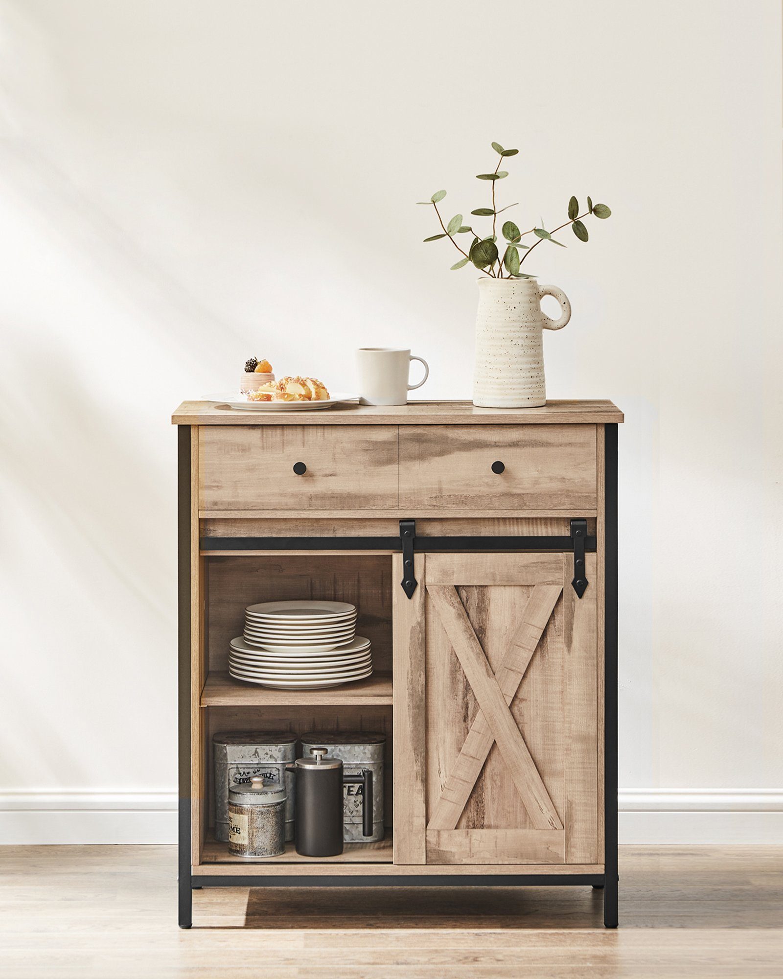 VASAGLE Sideboard Kommode, 70 x 30 x 80 cm, mit Schublade, mit Schiebetür
