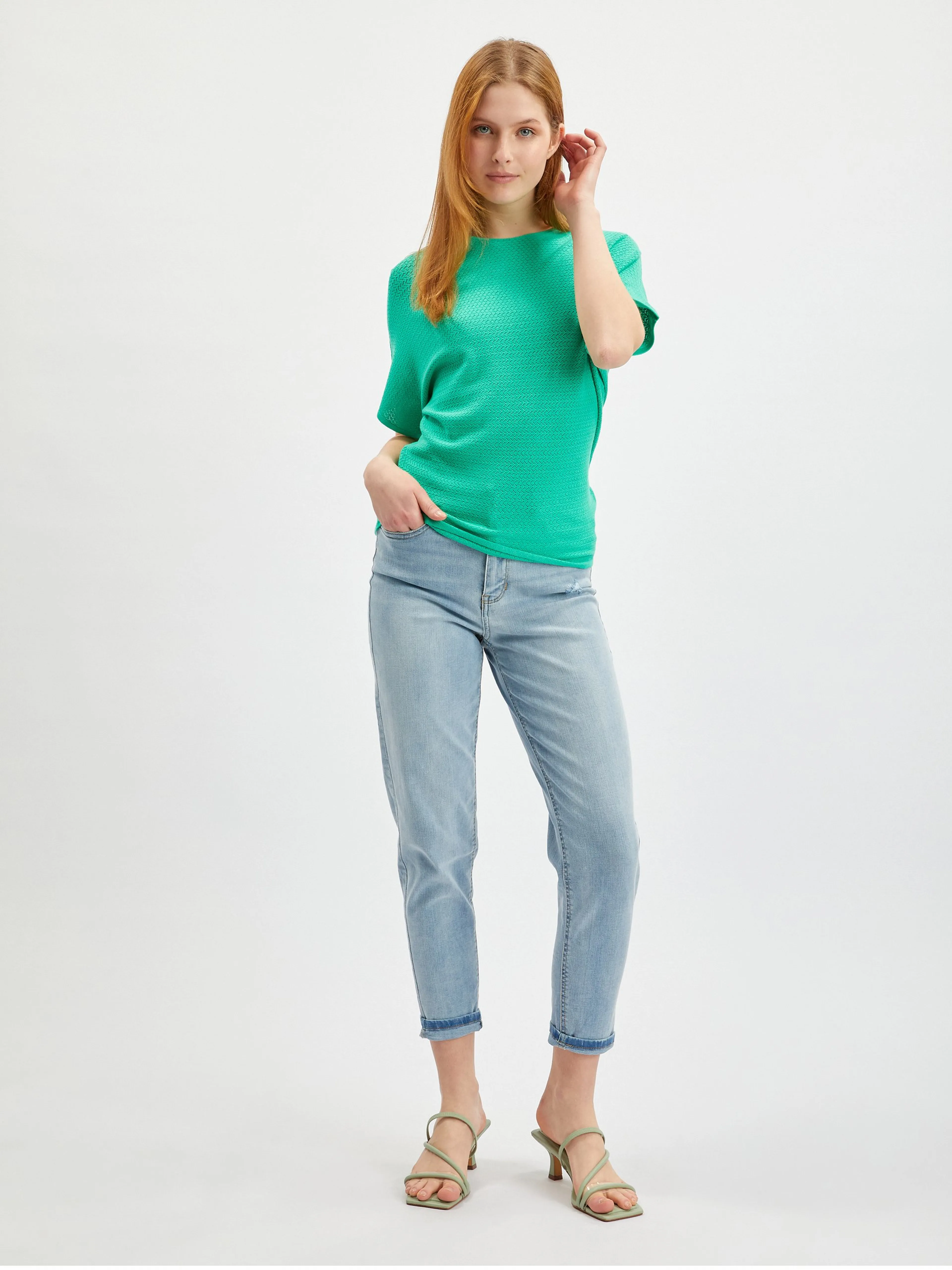 Hellgrüner Damen-Kurzarmpullover ORSAY