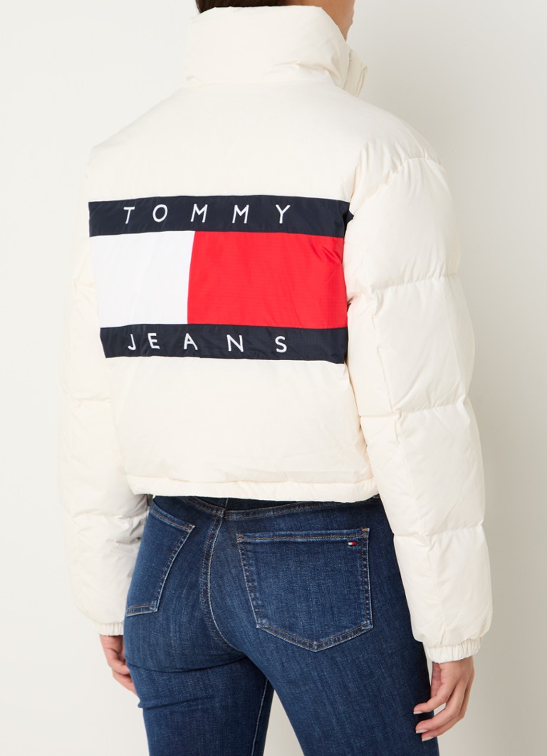 Tommy Hilfiger pūkaina jaka ar dūnu pildījumu un logotipa apdruku