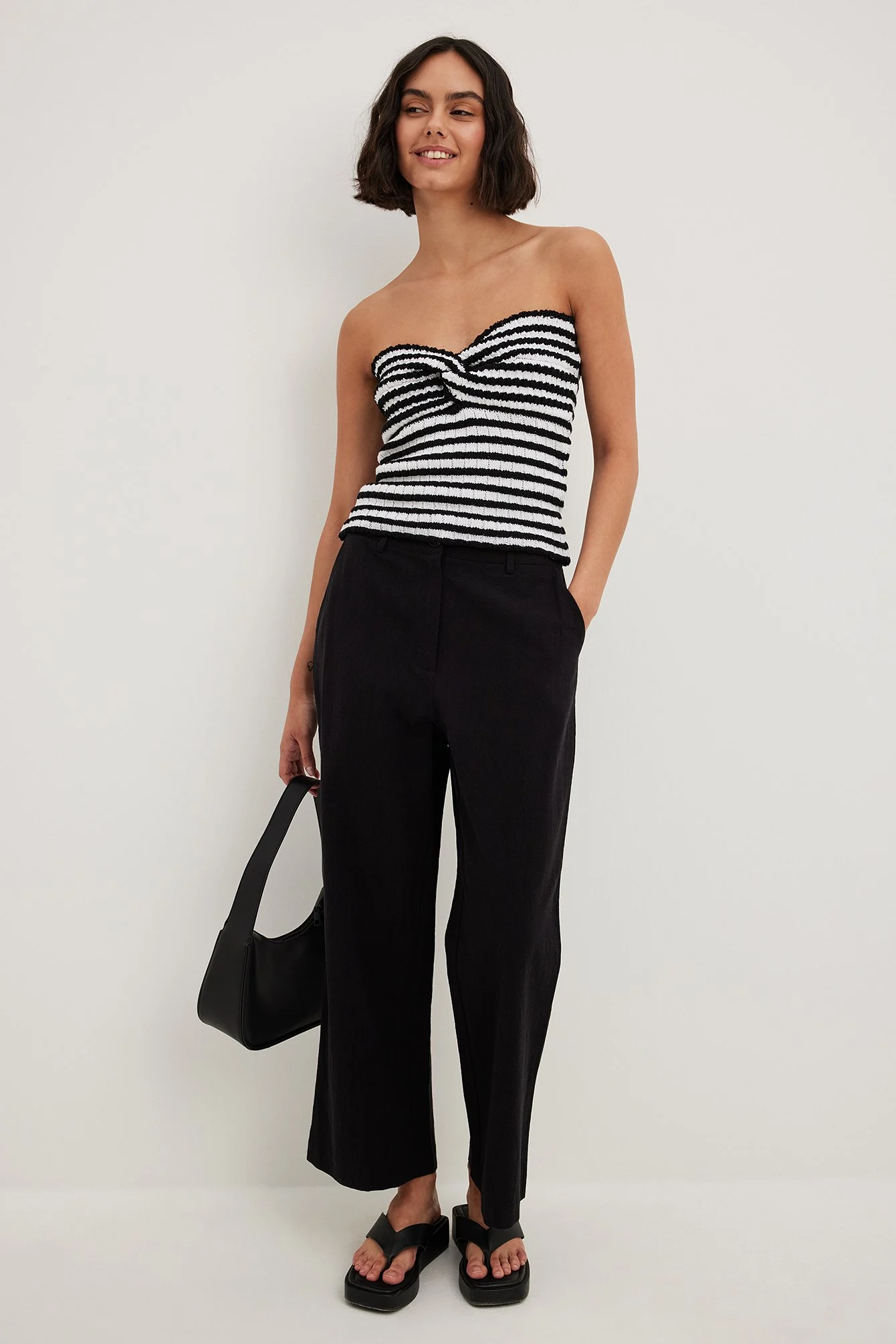 Hochtaillierte Cropped-Hose aus Leinenmischung