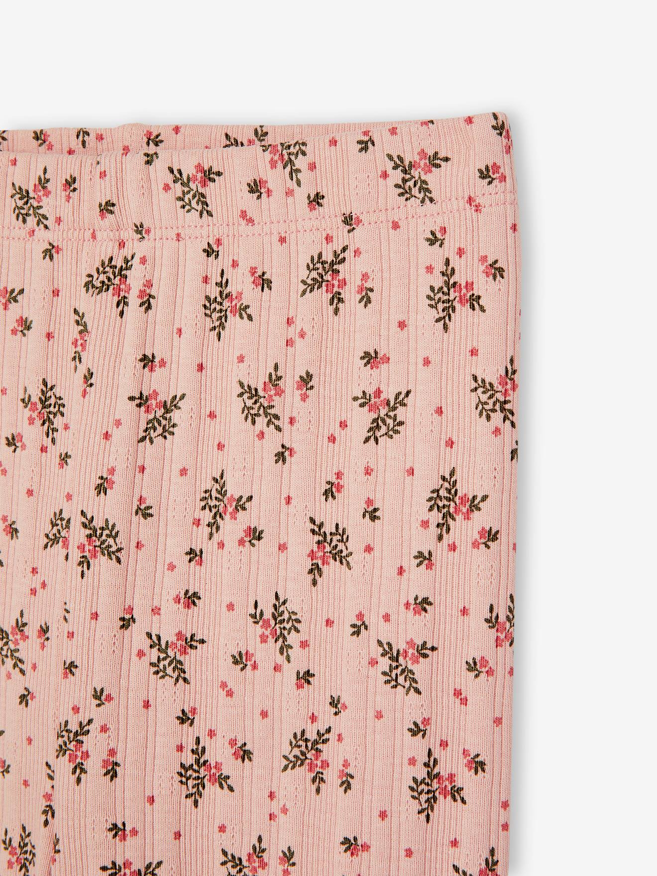 Legging à fleurs maille pointelle fille rose poudré
