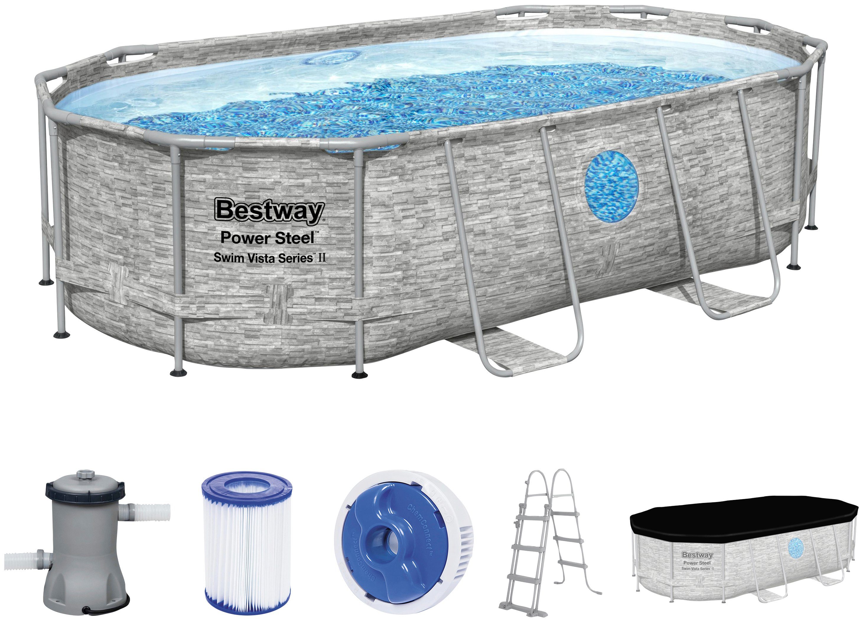 Bestway Framepool PowerSteel oval (Set, 5-tlg), BxLxH: 250x427x100 cm