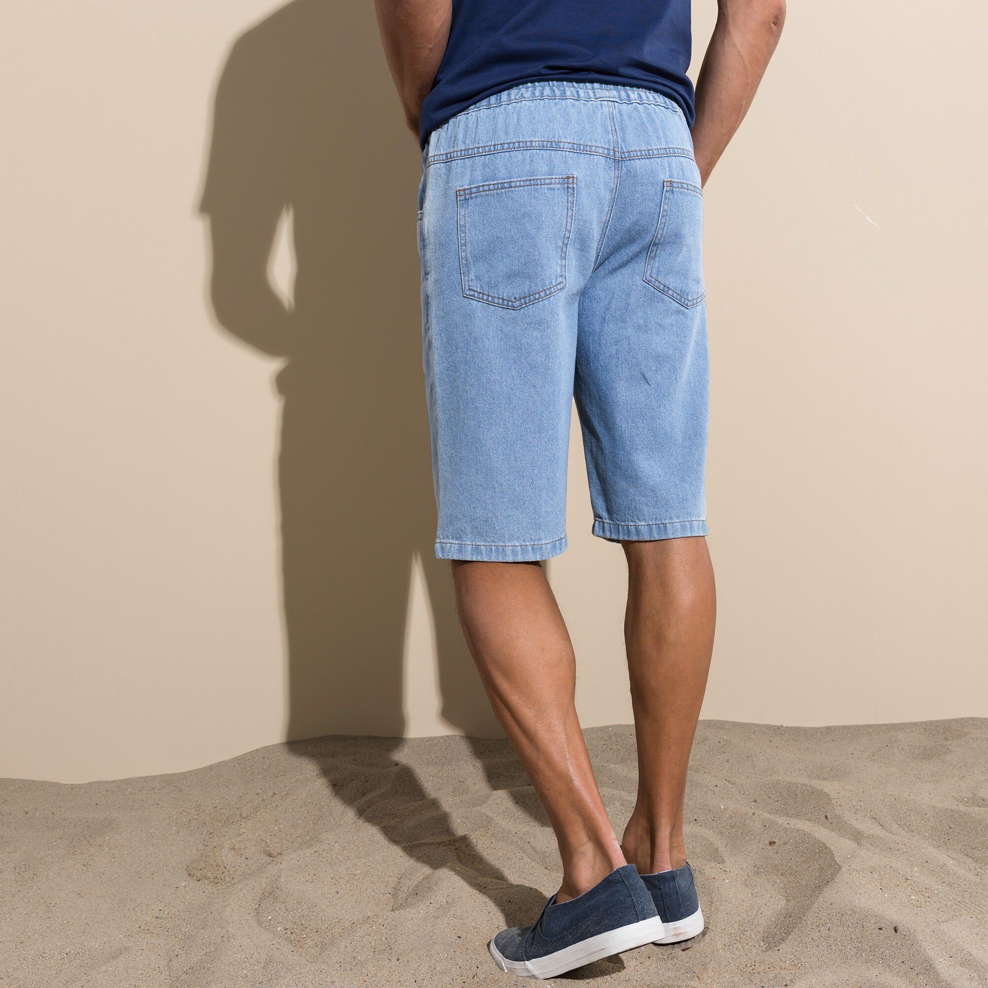 Bermuda denim léger taille élastiquée
