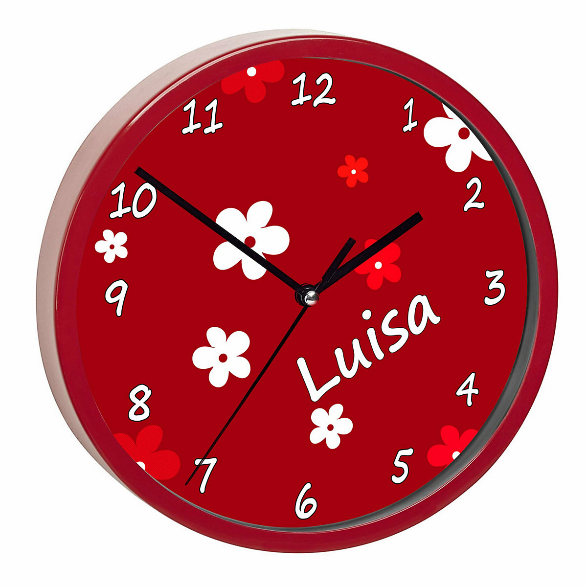 Kinder Wanduhr personalisiert mit Name Blumen Rot