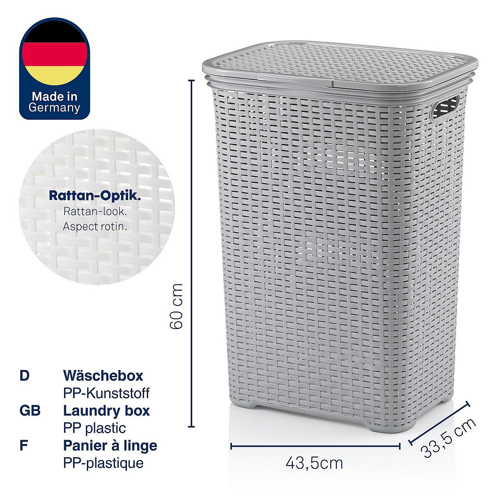 kela Wäschebox Brasilia, Klappdeckel, 60 L, Flecht-Look, flexibel einsetzbar, 2 Tragegriffe