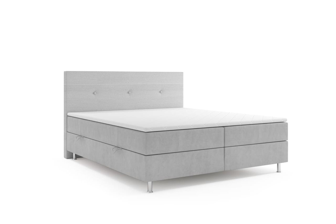 Möbel Punkt Boxspringbett RIO mit Bettkasten 180 x 200 cm Webstoff Grau Bett Bettkasten Topper