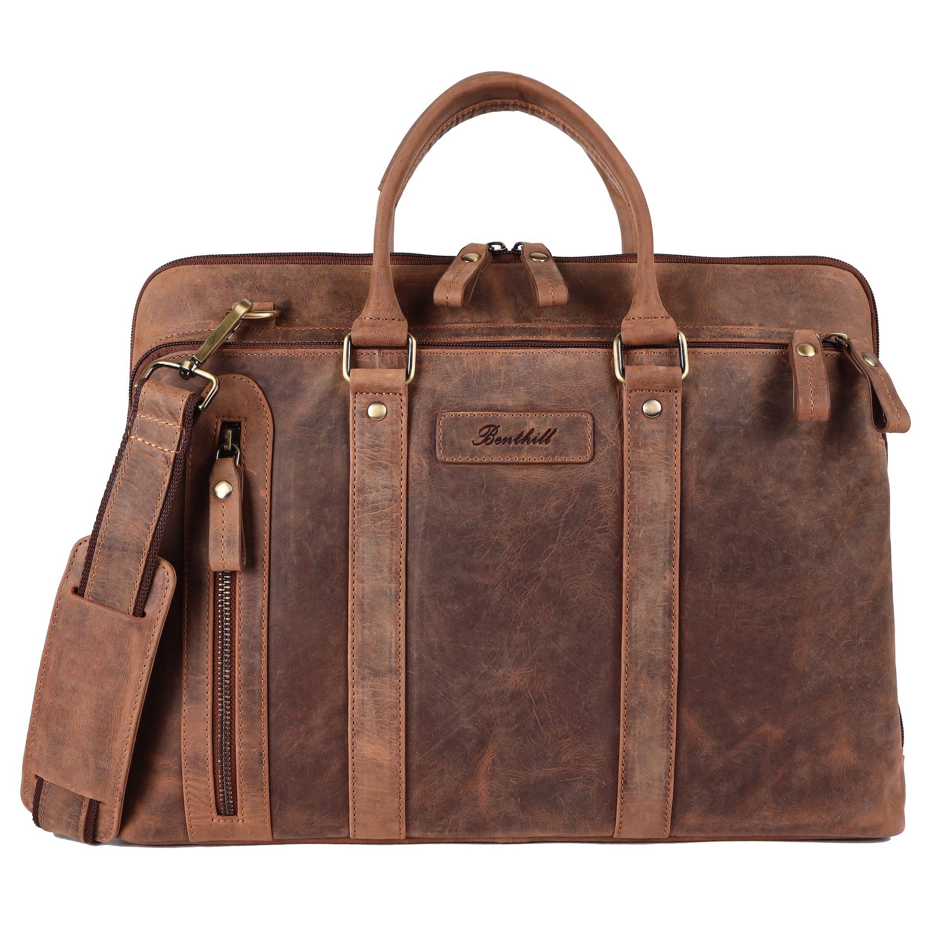 Benthill Aktentasche Echt Leder Laptoptasche Notebooktasche Umhängetasche Laptoptasche, Schultergurt / Umhängegurt Reißverschlussfach