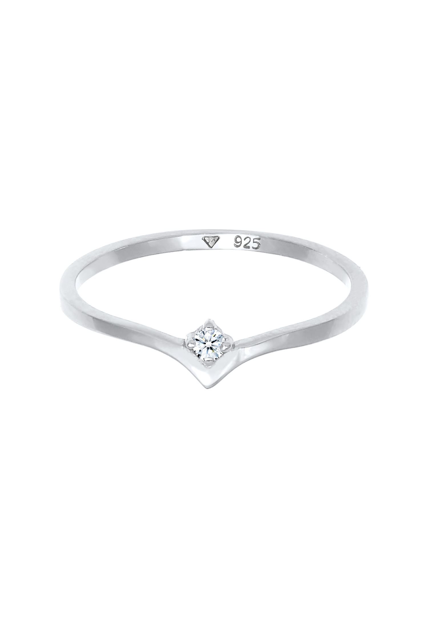 Elli DIAMONDS Elegant V-formet solitaire-ring til kvinder med en diamant (0,03 ct.) i 925 sterlingsølv