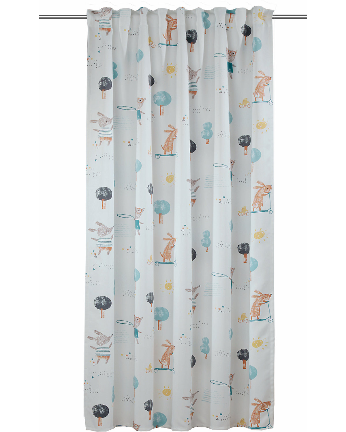 Vorhang Schal, spielende Tiere, 245 x 135 cm, weiß/petrol