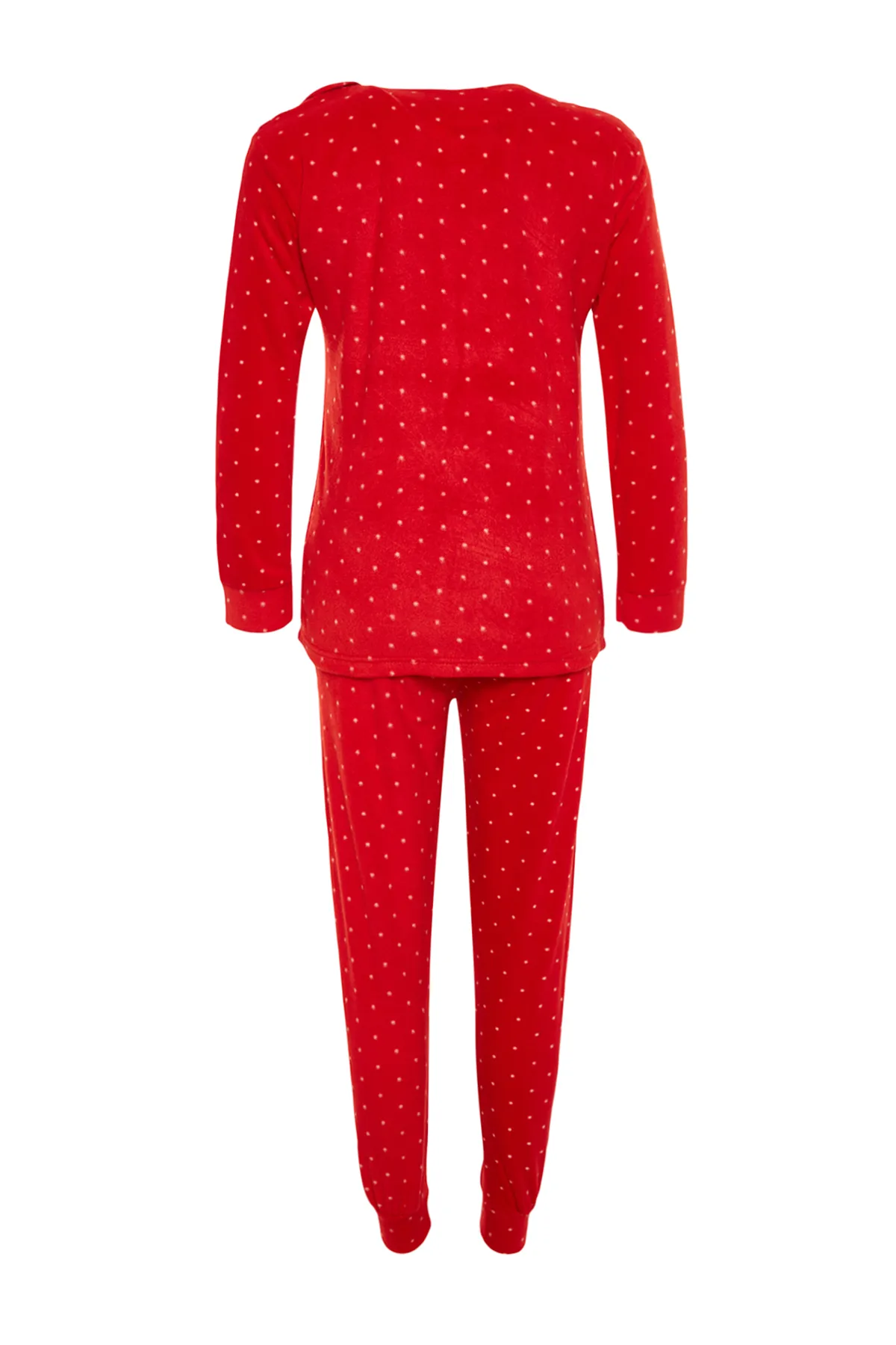 Trendyol Collection  Rotes Wellsoft T-Shirt-Jogginghose-Pyjama-Set aus Strick mit Hirschmuster THMAW24PT00173