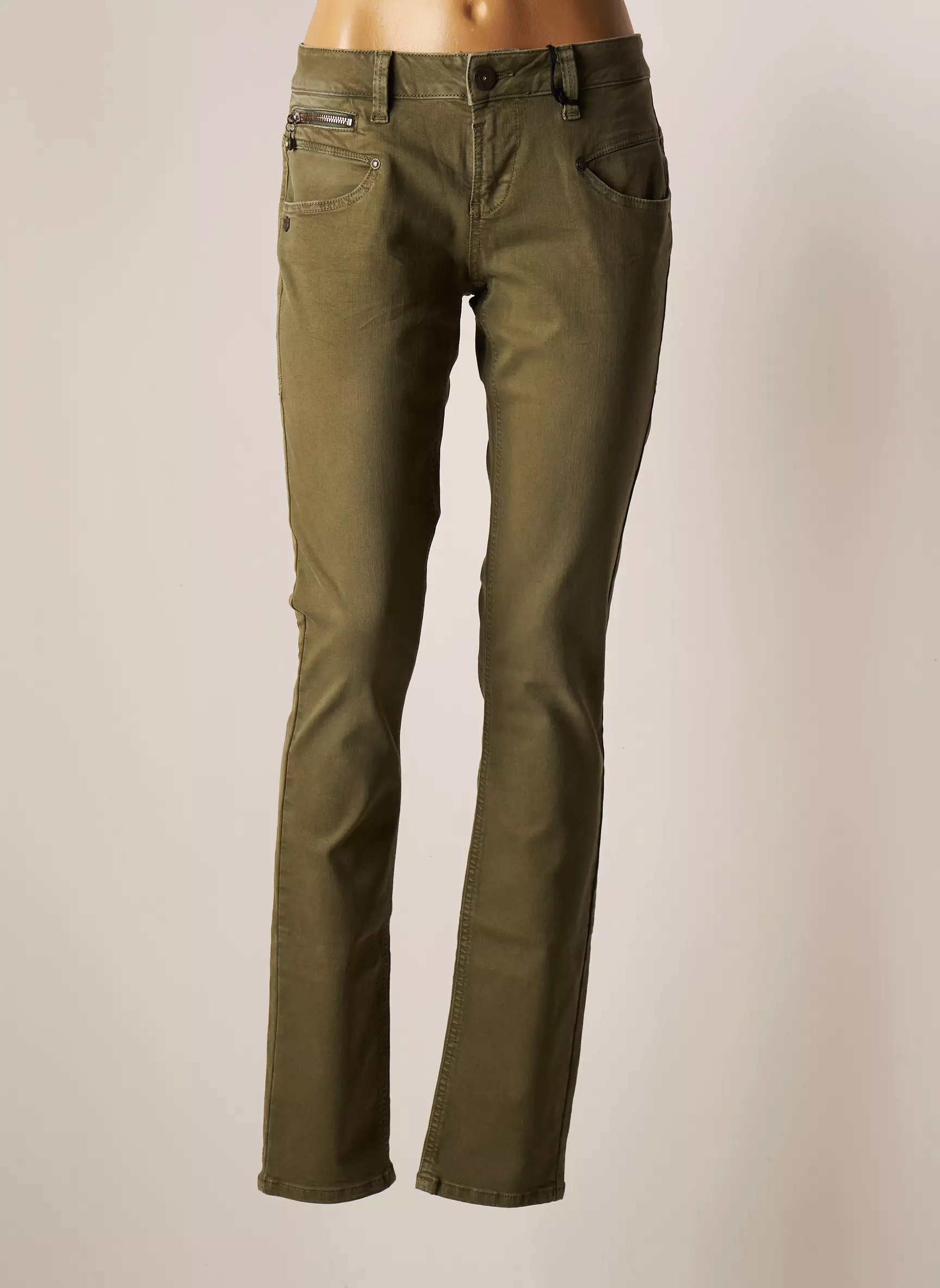 Freeman T Porter Jeans Coupe Slim Femme couleur vert