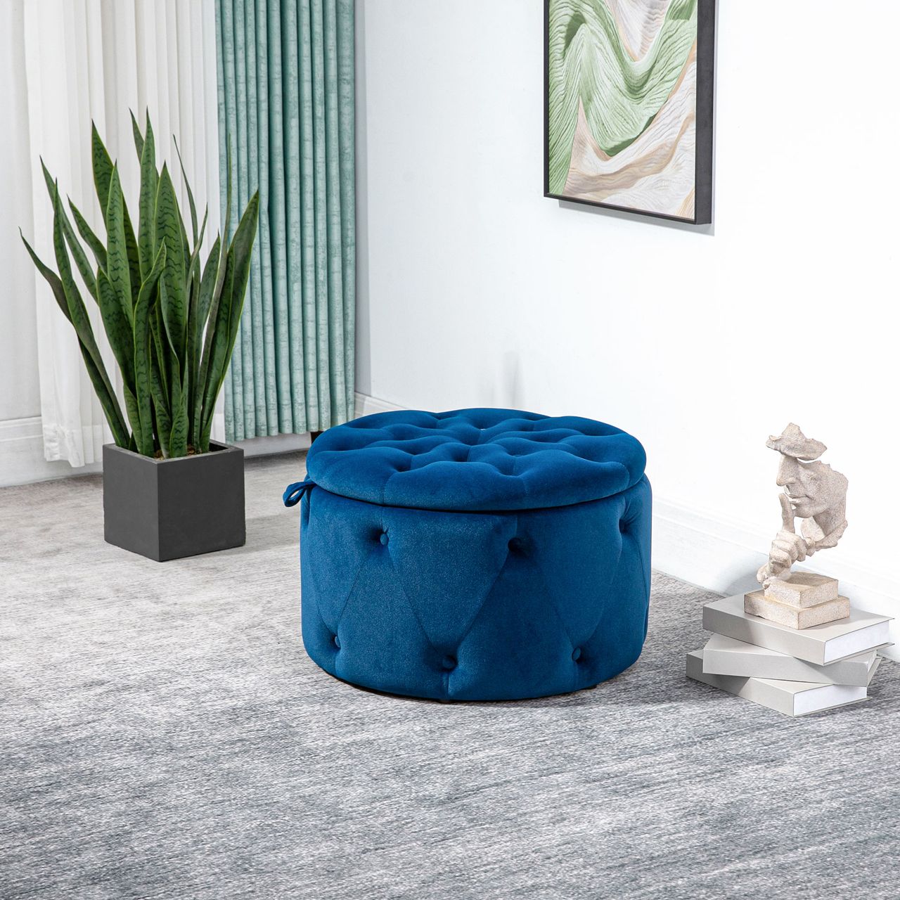 HOMCOM Sitzhocker mit Stauraum, Sitztruhe mit Samtoptik, Knöpfen für Wohnzimmer