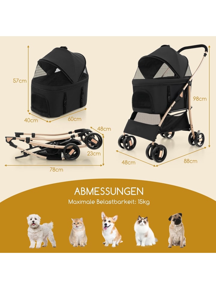 COSTWAY 3 in 1 Hundewagen in Schwarz günstig kaufen onesize