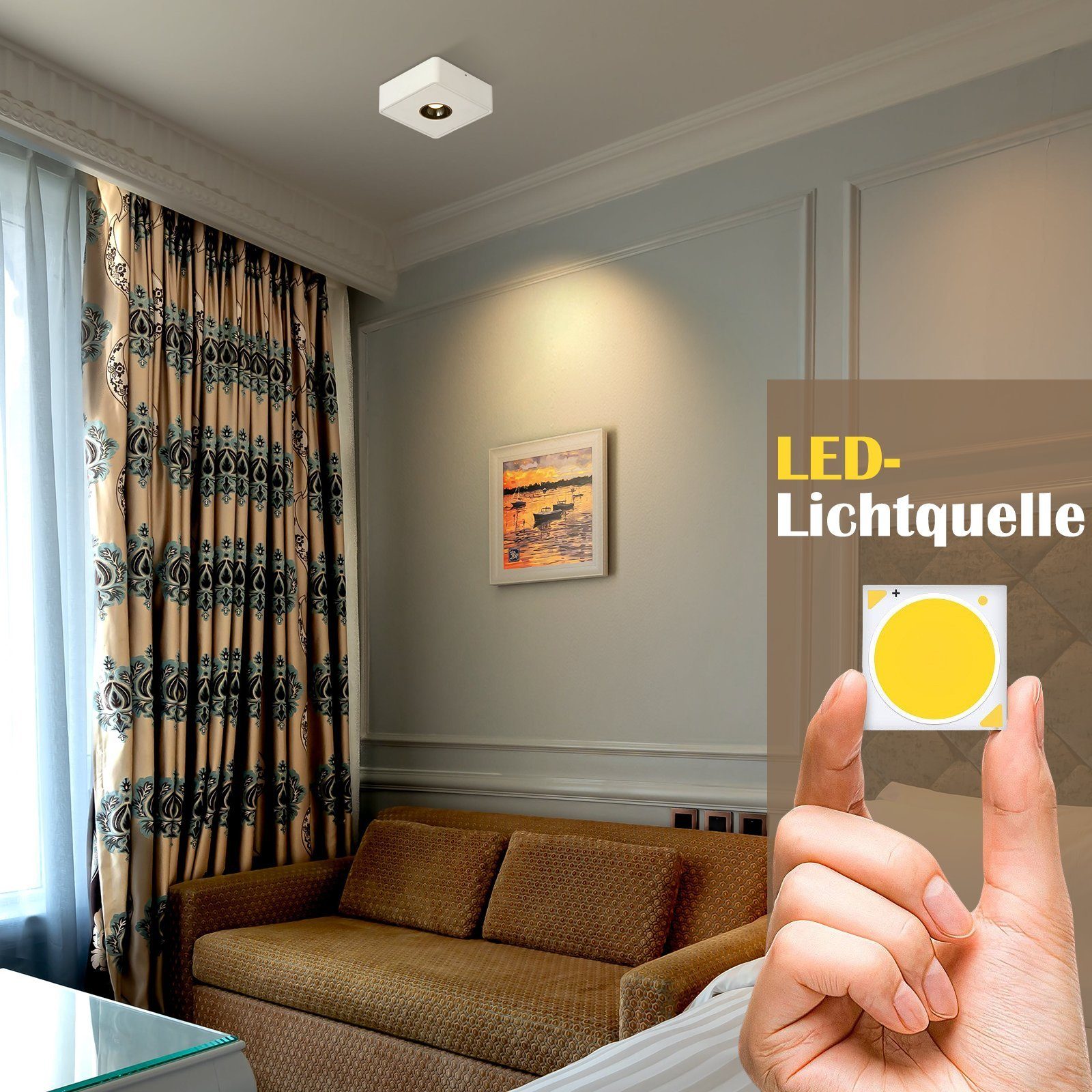 ZMH LED Deckenstrahler Deckenspots LED Aufbauspots - 7W Spots Deckenleuchte Warmweiß, LED fest integriert, 3000k, Deckenstrahler Warmweiß Flach Spotleuchte für Küche, Weiß