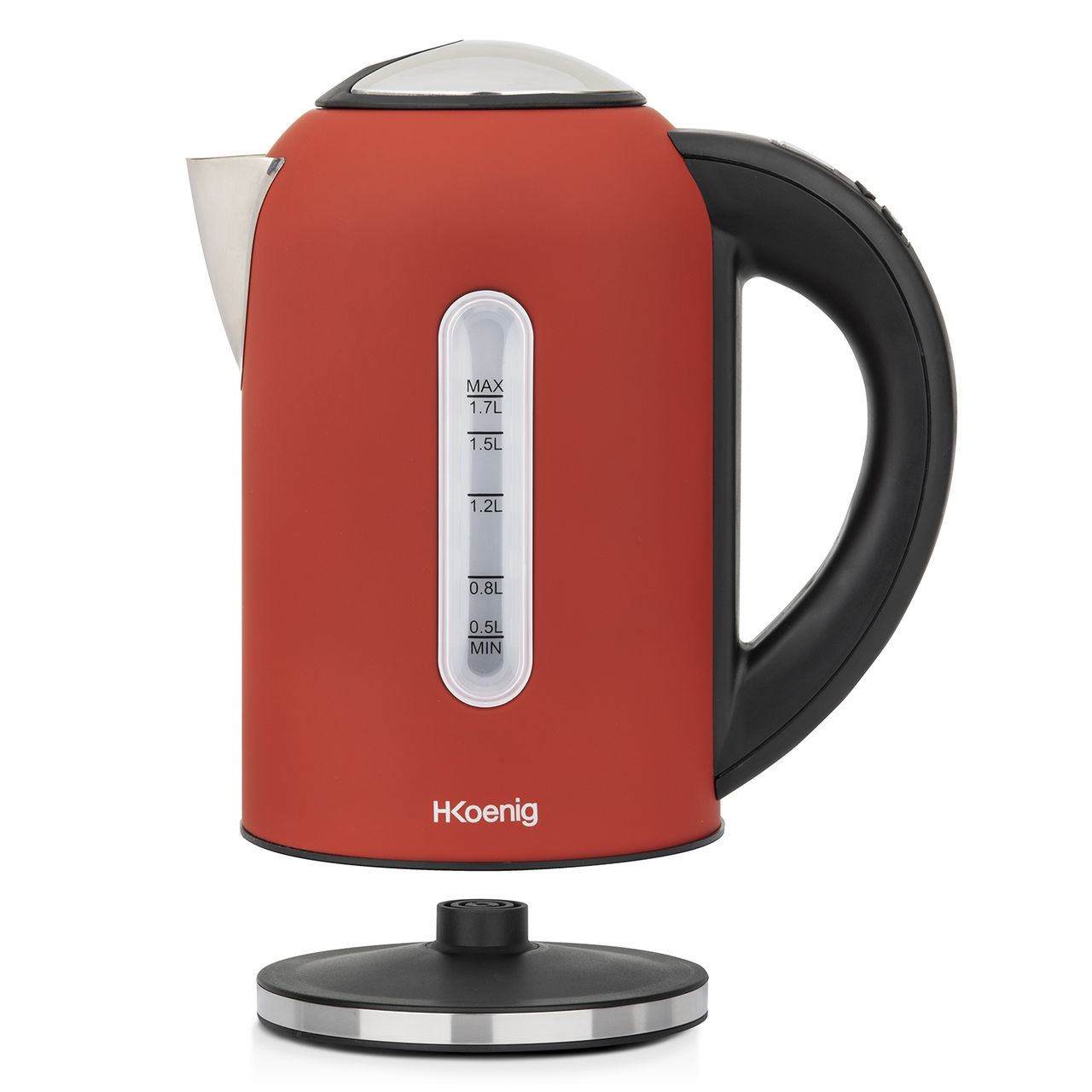 H.Koenig BOE54 Elektrischer Wasserkocher, programmierbar, Edelstahl, 1,7 l, Rot, 2200 W, Thermostat verstellbar 40 – 100 °C
