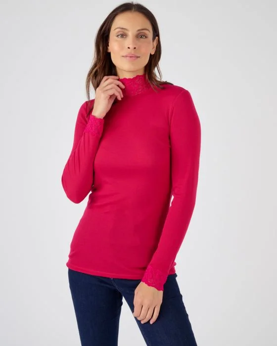 Tee-shirt manches longues orné de dentelle Thermolactyl
